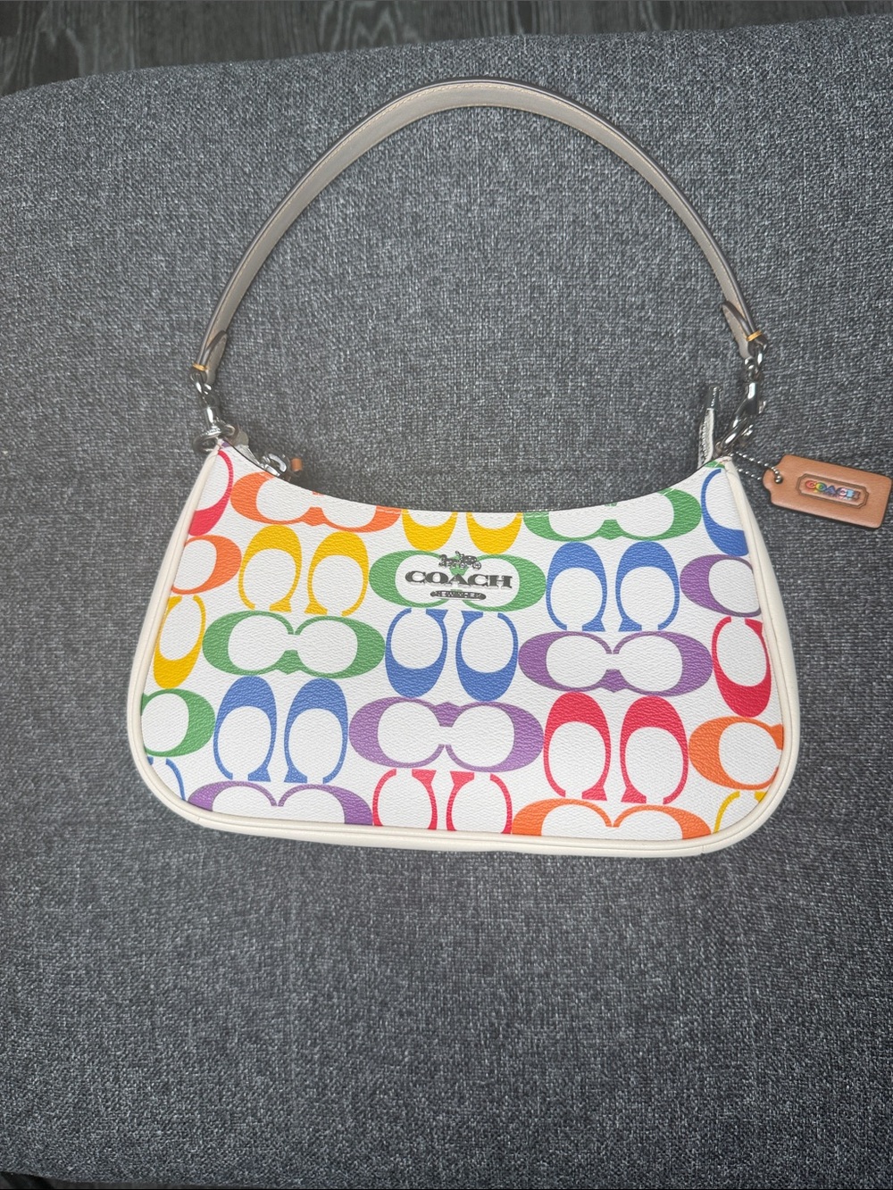 Coach Rainbow Signature Canvas Shoulder Bag - White Trim